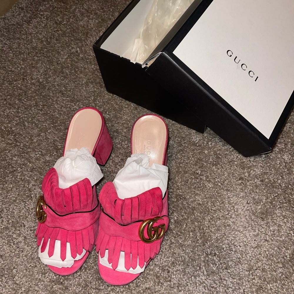 Gucci Marmont Pink Mid-Heel Sandals